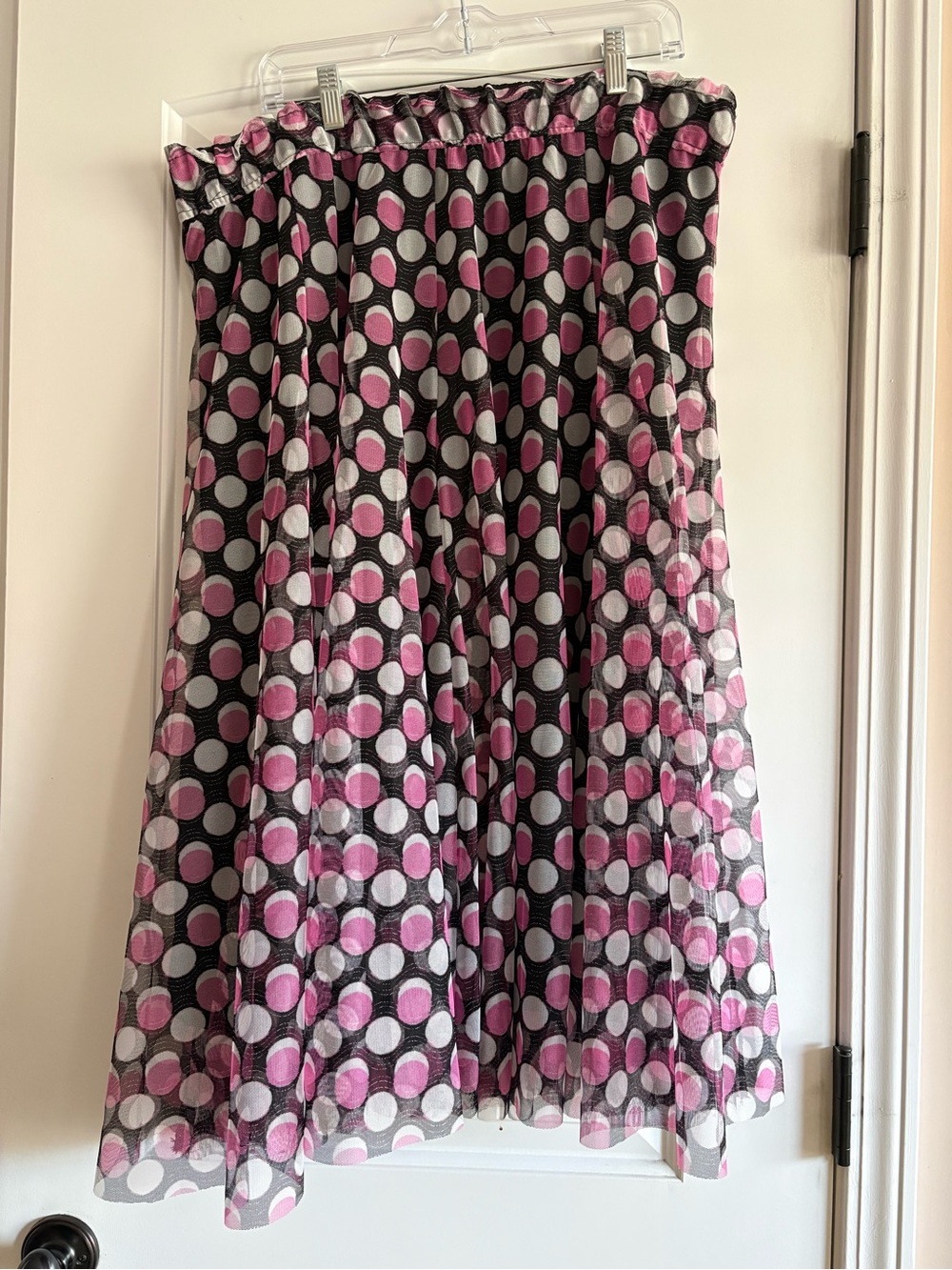 Women’s Pink and Black Polka Dot Midi Skirt